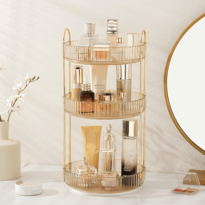 TEMU 360Â° Rotating Storage Box Cosmetic Organizer Shelf, Transparent Countertop Storage Rack, Large Capacity Elevated Storage Shelf, Standing Shelf