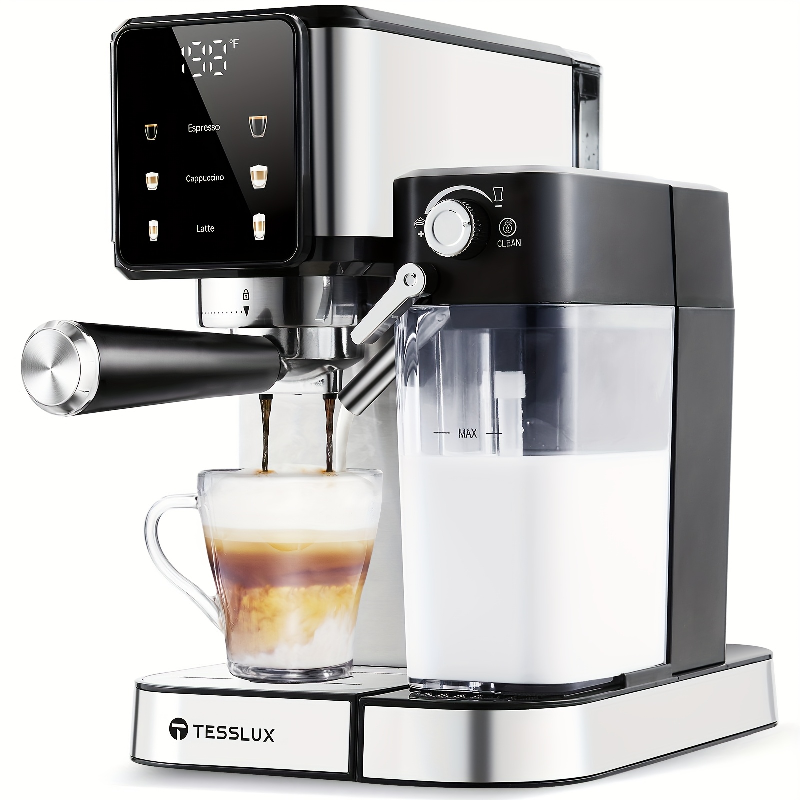 TEMU Espresso And Cappuccino Machine, 20 Bar Dual Boiler With Touch Control & Digital Temperature Display, Compact Coffee Machine For Home, Automatic Milk Frother, Coffee Bar Accessories, Coffee Mug