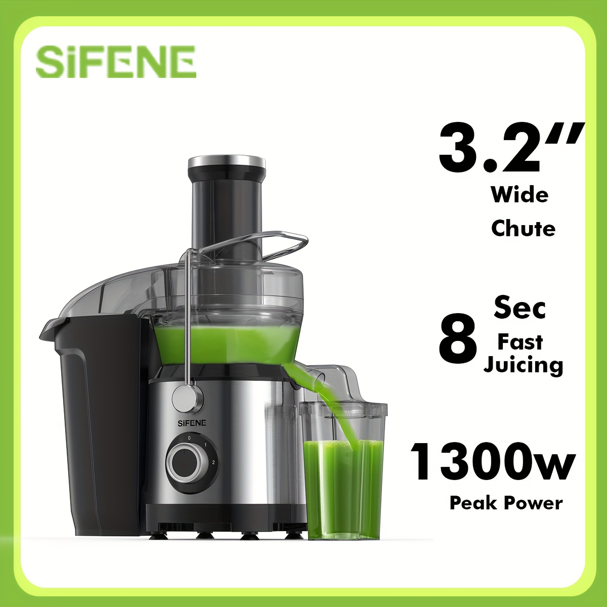 SiFENE Juicer Machine, 1000W(Peak) Centrifugal Juicer with 3.2 Big Mouth  for Whole Fruits and Veggies, Juice Extractor Maker with 3 Speeds Settings,  Easy to Clean, BPA Free (Red) 