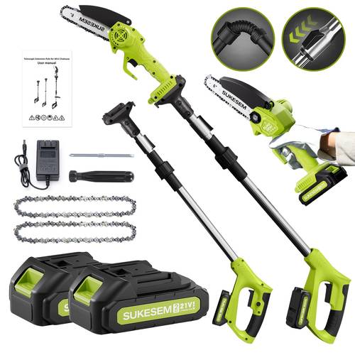 2 in 1 wireless chainsaw 6 inch mini chainsaw with extended telescopic pole with 1 2x 2 0ah battery handheld portable electric woodworking chainsaw suitable for cutting wood garden yard trimming