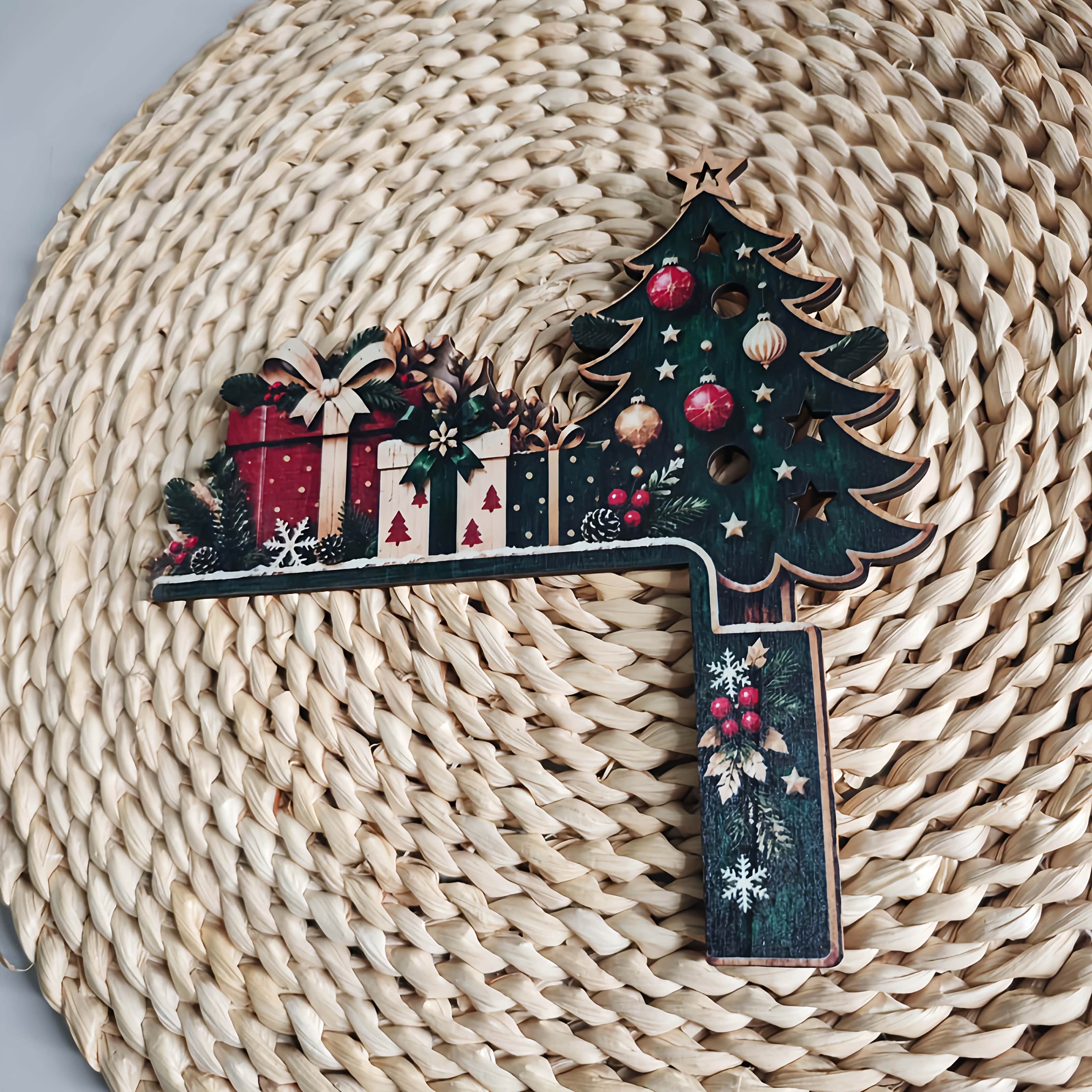 TEMU 2d Flat, 2026 Model Flat 2d Wood Christmas Tree Door Corner Decoration - Suitable For Gifting, Space-saving Corner Fit For Door Frames, Windows,