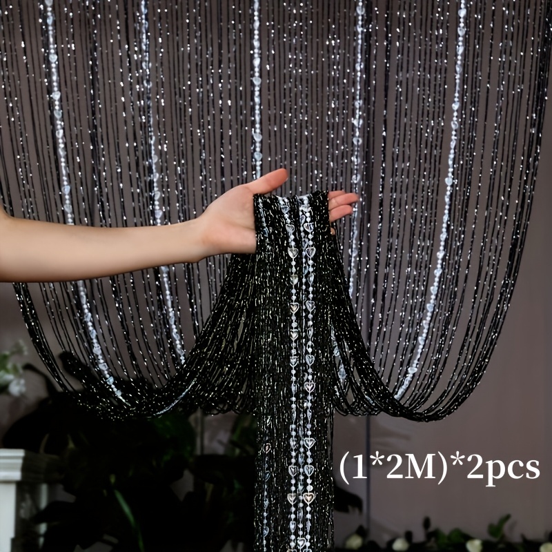 2pcs Acrylic Tassel Beaded Curtain - 1x2m Room Divider For Wedding Decor & Home Partition | Elegant Shimmering Design