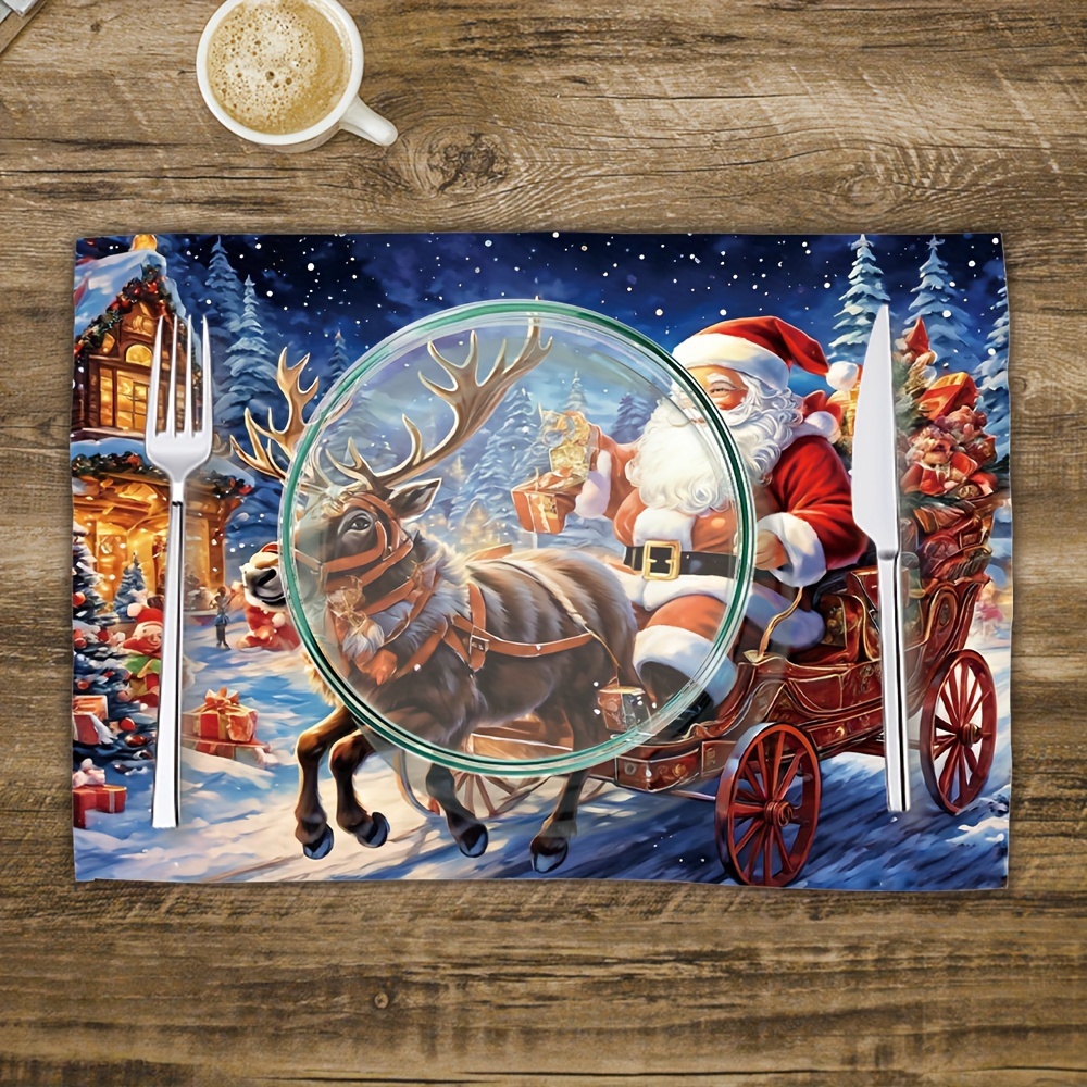 

Christmas Santa And Placemats Set - Washable, , Dining Table For Decor, 45cm X 30cm - Of 4