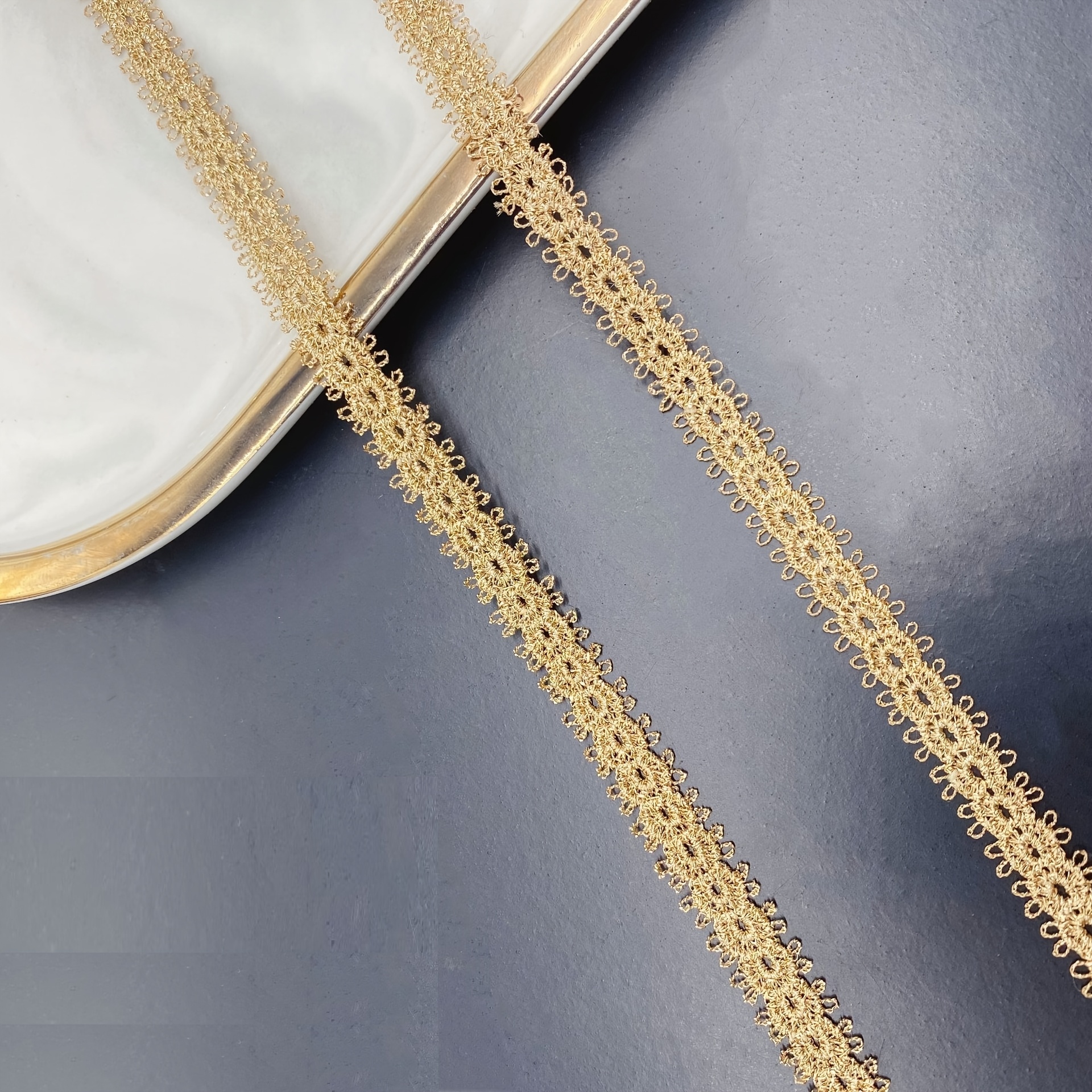 Golden Embroidered Lace Trim, Decorative Ribbon, Diy Crafting Accessory, Fabric Material For Sewing And Decor