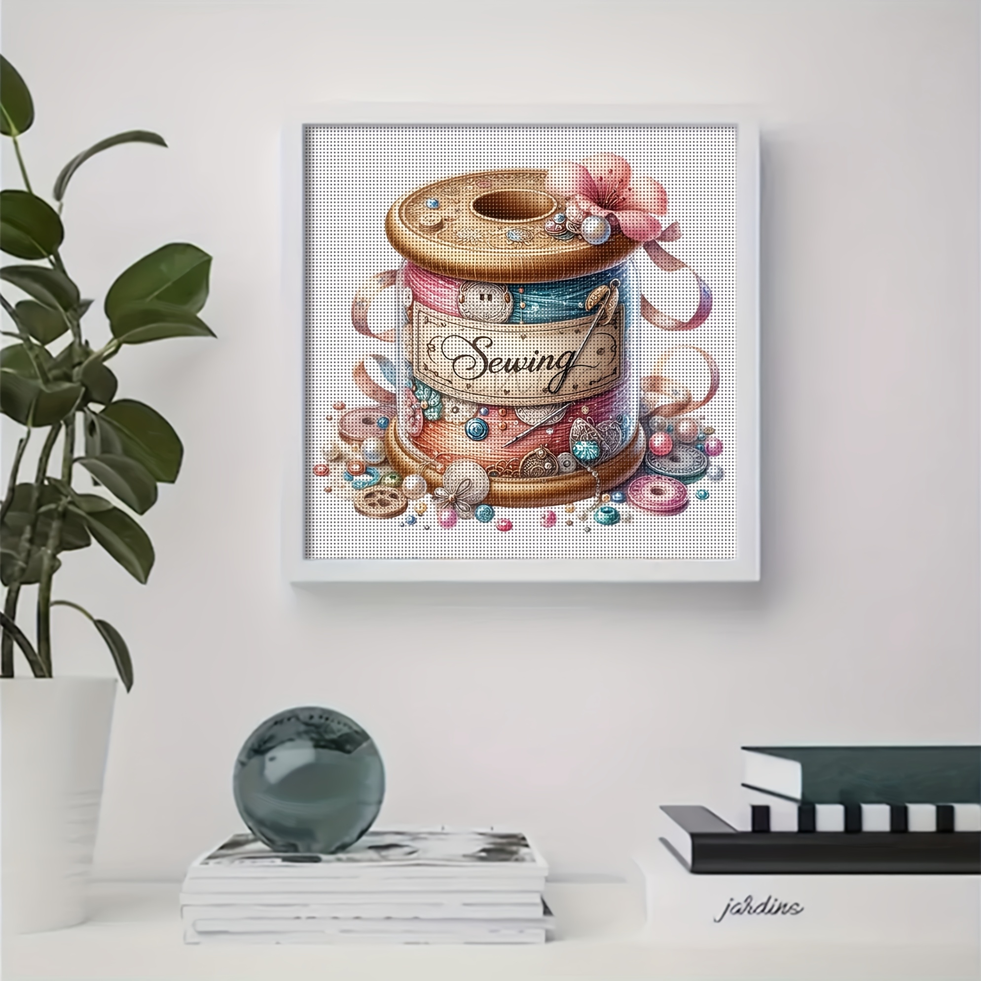 TEMU 1 Set - Creative Spool-themed Cross- Painting Kit, Diy Unique Embroidery Needlework Supplies, 11ct Cross- Painting Decorative Craft, Handmade