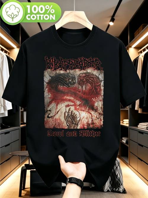pánské tričko s death metalu - design se vzorem hrkajících a plazících se ribspreaders, černé ležérní tričko s krátkým rukávem, vyrobeno z prodyšné 180g látky, lze prát v pračce, ideální pro víkend a každodenní nošení, metalové tričko