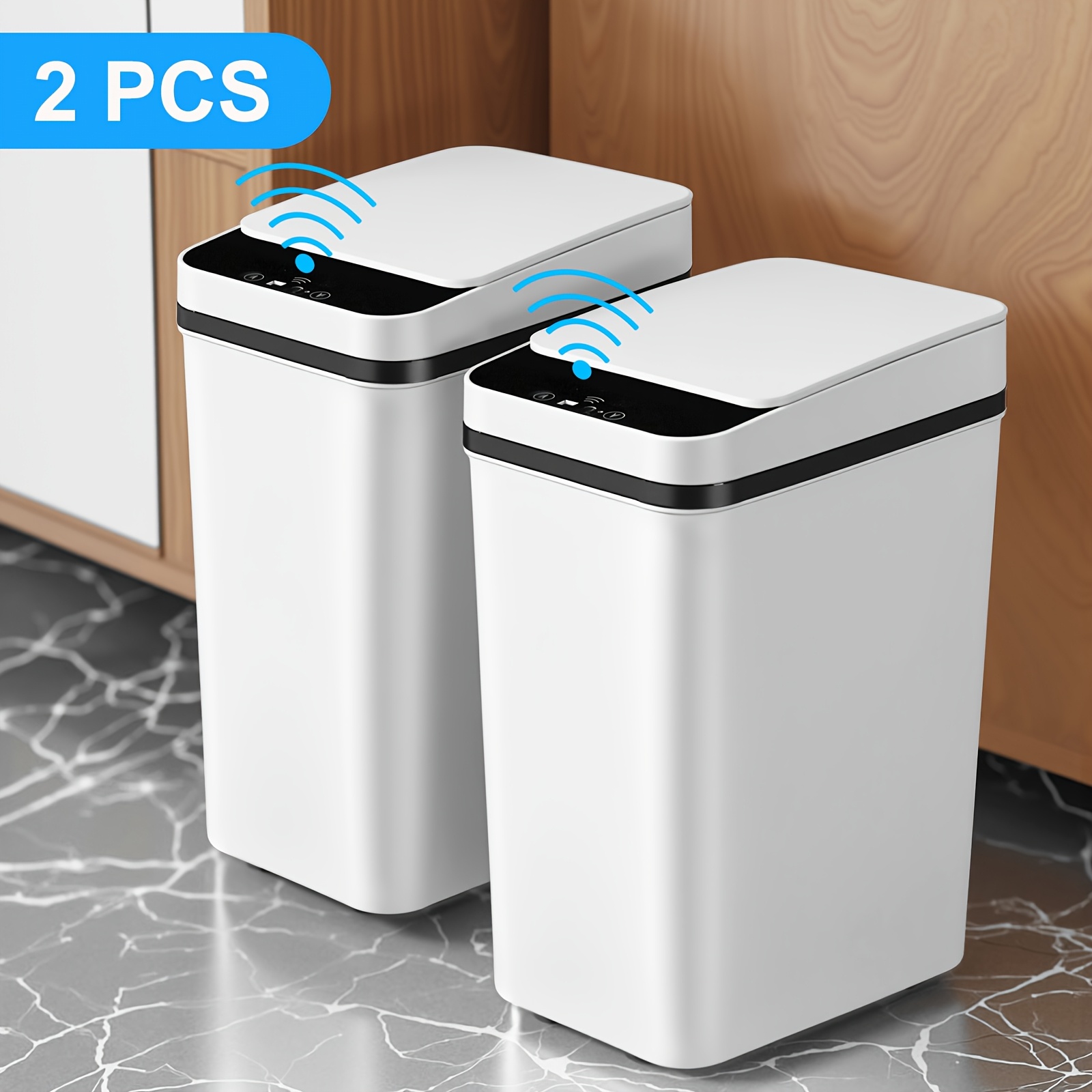 

2pcs Touchless Sensor Trash Cans With Lids - 2.6 Gallon Capacity, Odor-sealing, Polished White & For Bathroom, Bedroom, Living Room, Office, Bathroom Trash Can | Modern Trash Can | Glossy Plastic Bin