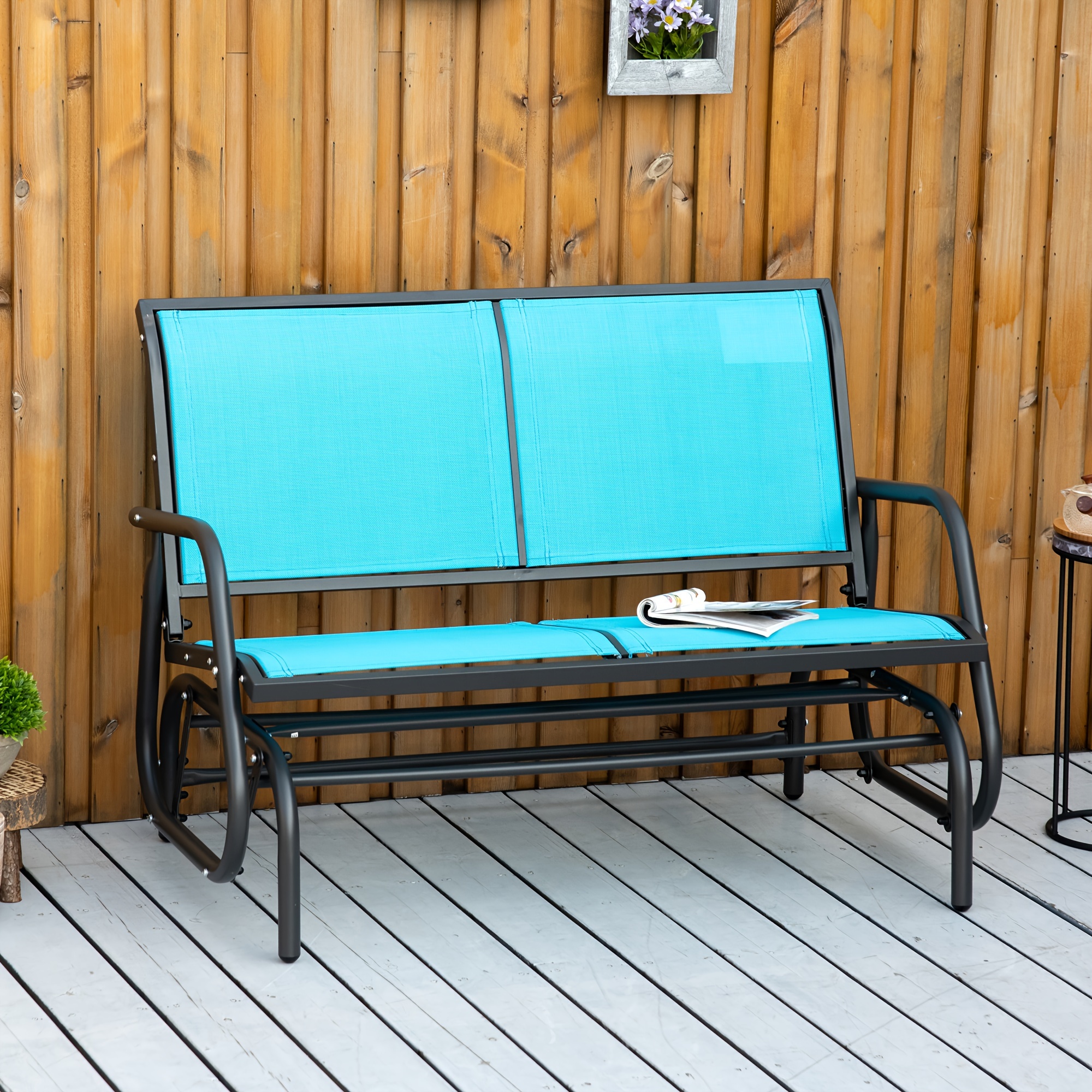 

Outsunny 2-person Outdoor Glider Bench, Patio Double Swing Rocking Chair Loveseat W/powder Coated Steel Frame For Backyard Garden Porch, Blue