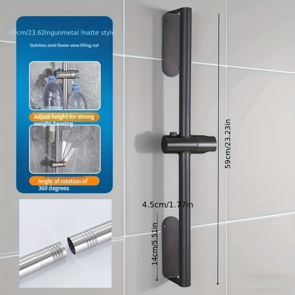 Image of An Adjustable Stainless Steel Shower Head Holder, No Drilling Required, Designed For 360-degree Rotation ° Rotate And For Convenient Bathroom Use, Suitable For Autumn And Christmas Gifts.