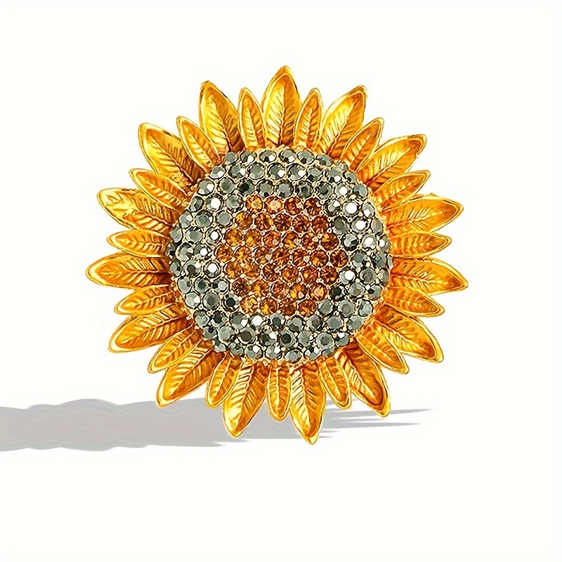 Image of 1pc Fashion Exquisite Pastoral Style Rhinestone Sunflower Brooch Plant Flower Corsage