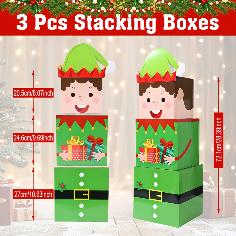 TEMU 3pcs,christmas Stacking Boxes, Pattern Square Paper Gifts Decor Box,merry Christmas Deorations For Home,noel Navidad Supplies,happy New Year