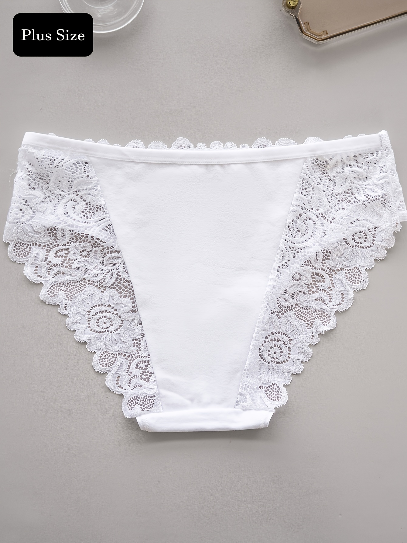 5-Pack Women's Plus Size Lace Stitching Underwear - Elegant Floral Print, Breathable & Comfortable Mid-Rise Briefs (XL-5XL), Daily Wear Underwear | Feminine Elegance | Intricate Lace Detail
