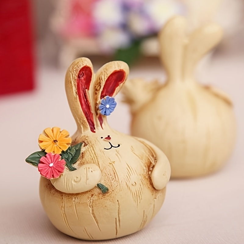 a pair wood like resin fat rabbit ornaments retro cute bunny craft statues indoor outdoor easter decorations new