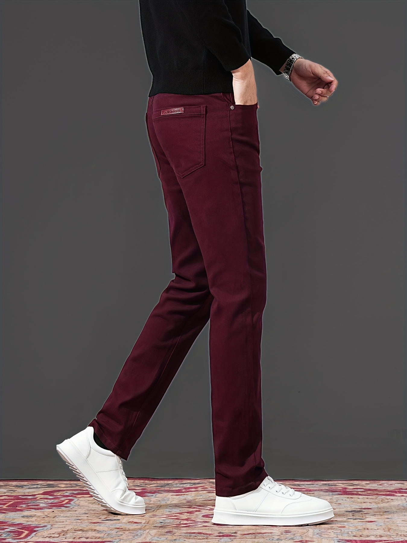Men's Fashion Burgundy Pants Men's Burgundy Straight Leg - Main Image