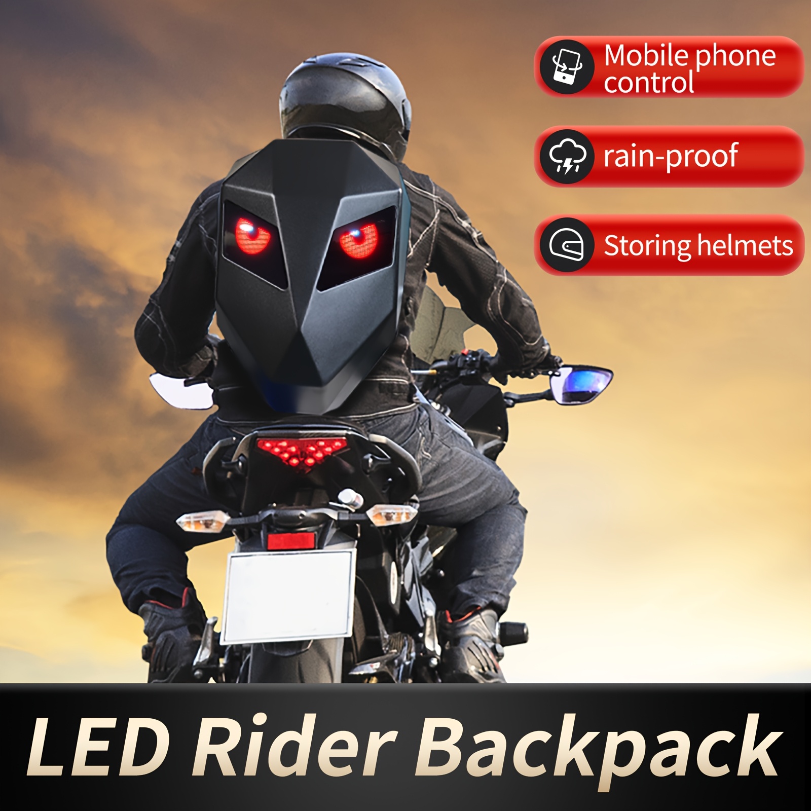 motorcycle led backpack sold on Temu United States