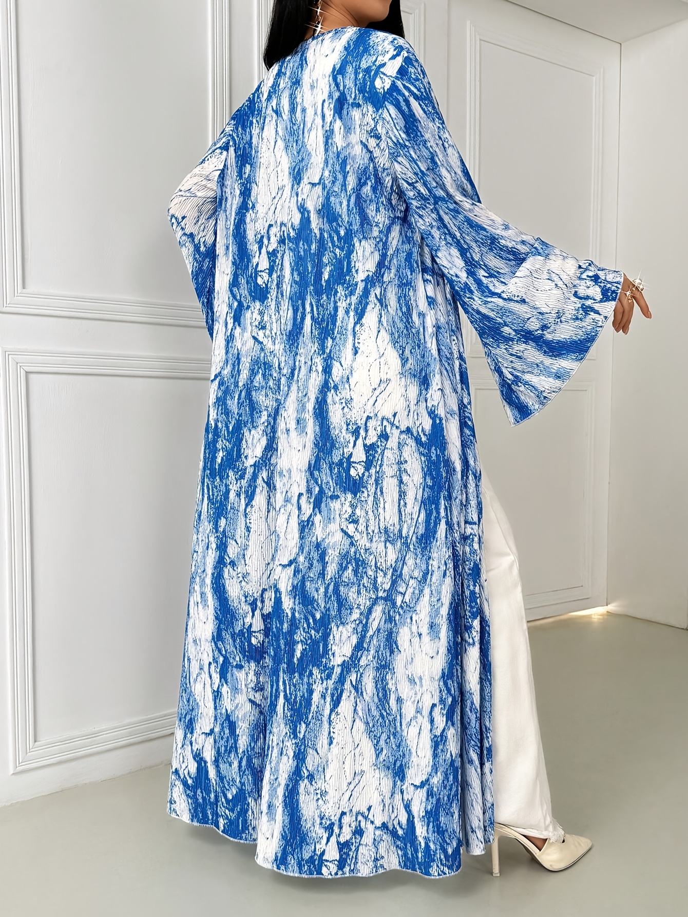 womens open front chiffon cover dress pleated cuffs