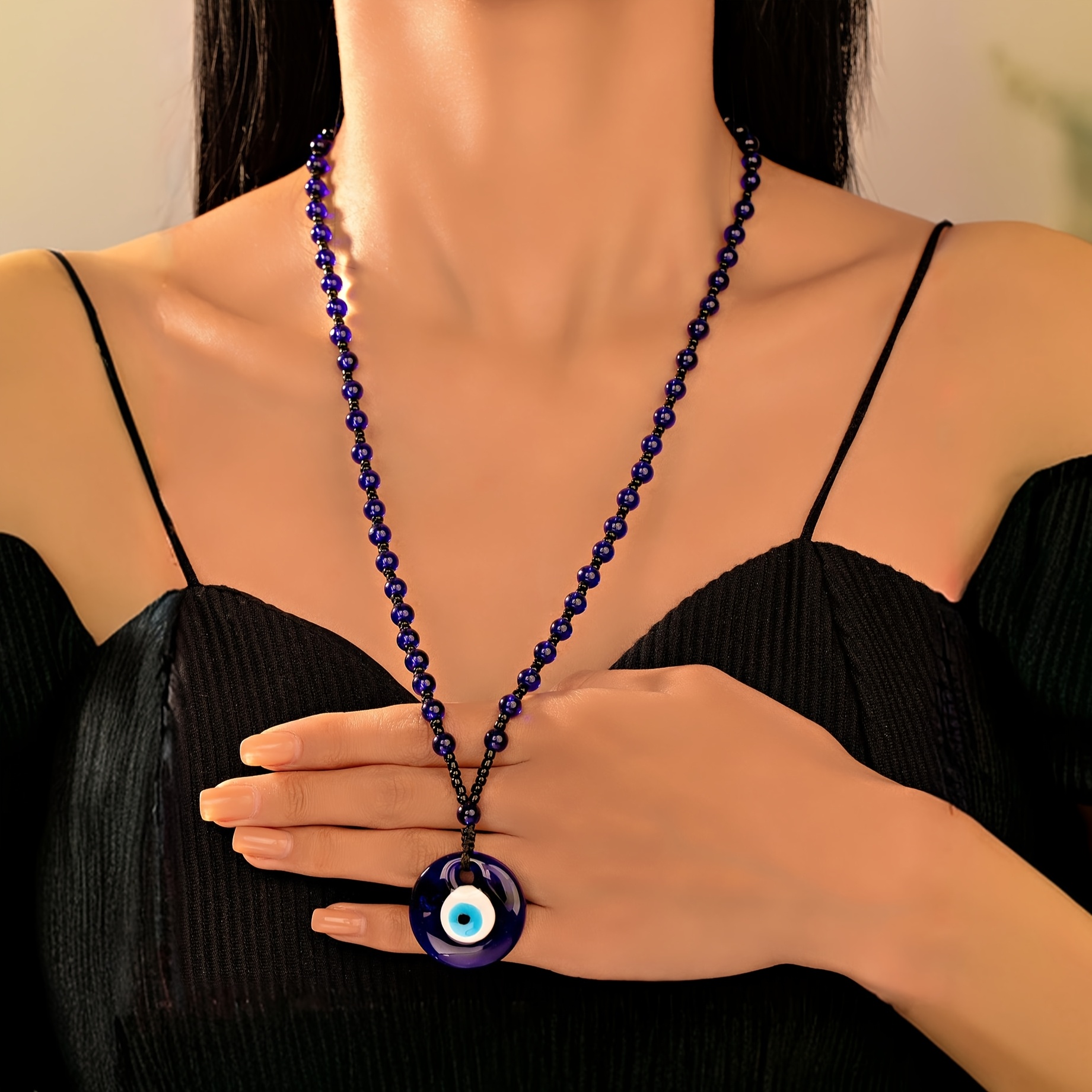 TEMU A Beaded Necklace With A Blue Eye Pendant Is Unique And Special, A Gift For A Friend