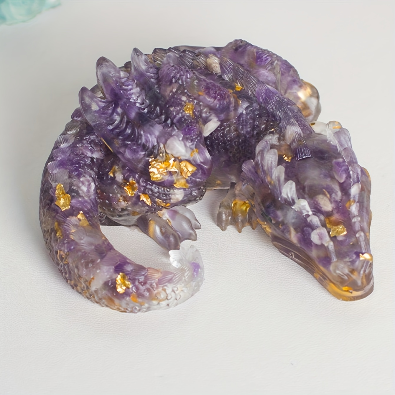 TEMU 1pc Natural Crystal Crushed Stone Resin Sleeping Dragon Shape Home Decor Desktop Office Ornament Craft Holiday Gift With Loose Gemstones