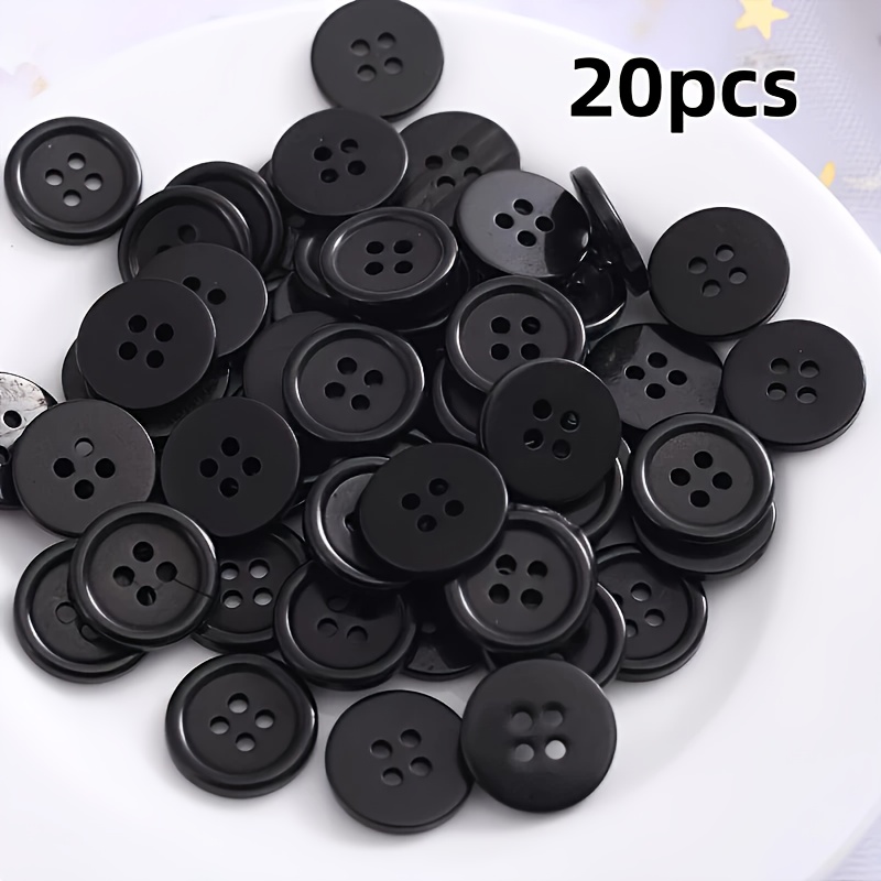 TEMU A Set Of 20 Black And White Resin Round Buttons, Each Measuring 24l X 15mm/1.5cm, With 4 Holes, Ideal For Decorating Clothing And Shirts