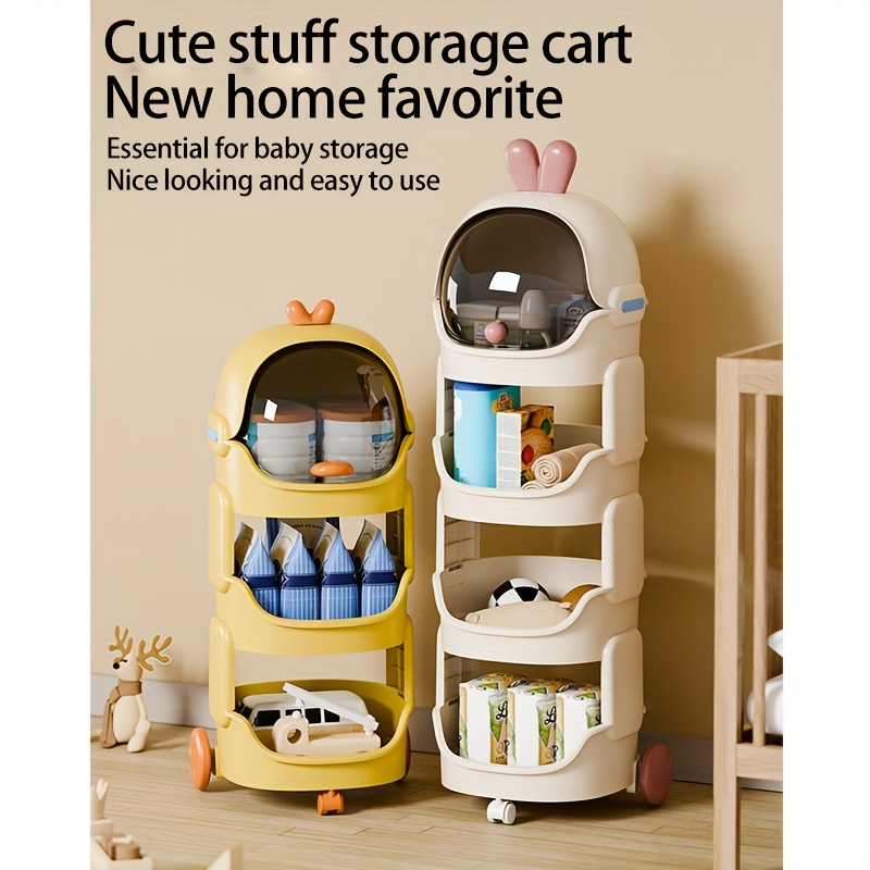 1pc cute cartoon style toy storage rack, plastic pull-out shelf