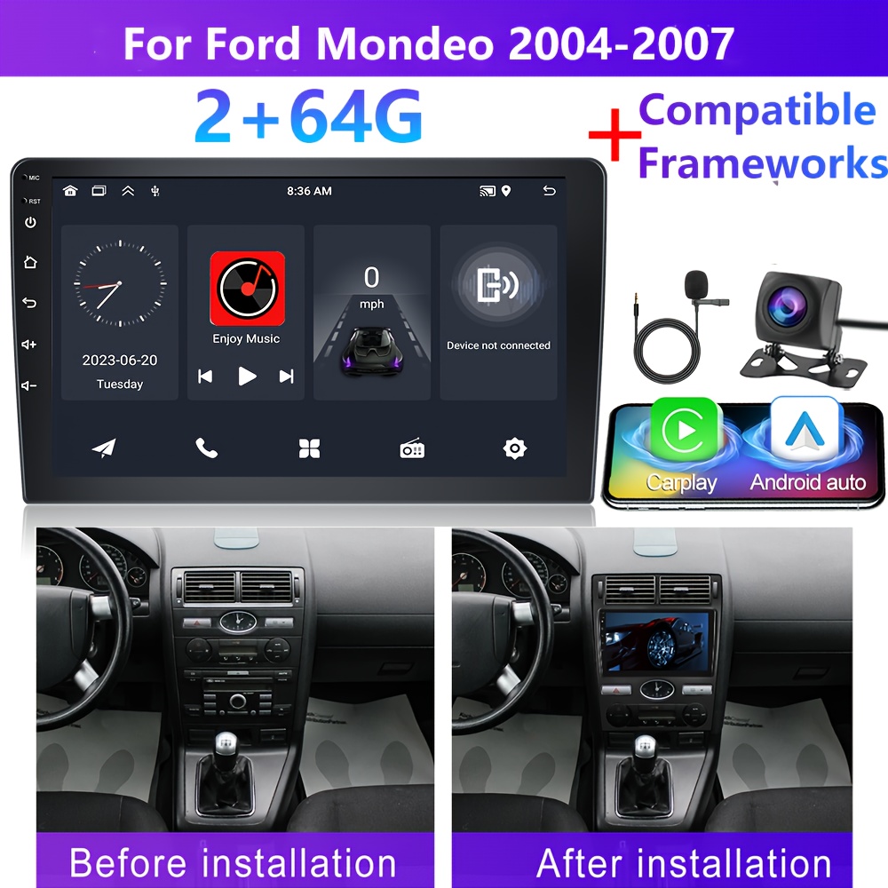 Image of [2g+64g]podofo 13 Car Stereo For Ford 2004-2007 (frame Included) Double Din Auto, 9 Inch Touchscreen Car Din With Gps Navigation Wireless Fm Hifi Wifi Usb + Ahd Backup Camera + Mic