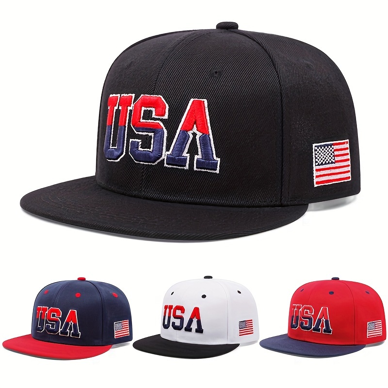 

Patriotic Usa Embroidered Snapback Cap For - 100% Acrylic, Casual Hip Hop Style, Breathable & Adjustable With American - In Black, , Red