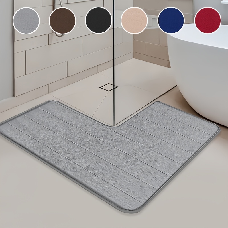 

1pc Ultra-absorbent L-shaped Bathroom Mat, Fleece, Non-slip & Machine Washable, Thickened Anti-fade Rug In Gray With Multiple Color Options - Modern Home Decor, Bathroom Rug