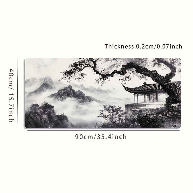 TEMU 1pc Large-sized Mouse Pad With An Ink-wash Landscape Design Featuring An Ancient And Artistic Conception. Features A Non-slip, Washable Rubber