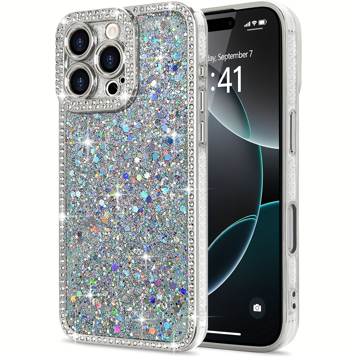 For IPhone 16/15 Plus/14/13 Pro Max Case Glitter, Support Wireless Charging, Shiny Bling Sparkly Bumper Cover For Women Soft Slim Shockproof Protective Phone