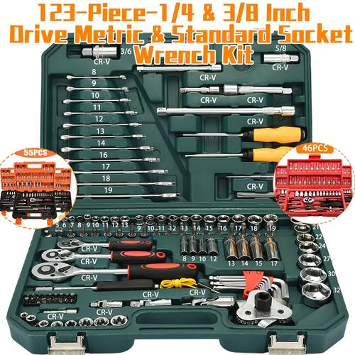 item picture 123/55/46pcs High-End Professional Tool Set, Automobile/Bicycle Maintenance Machinery Set, Racing Car Parts Maintenance Ratchet, Father'S Day Gift
