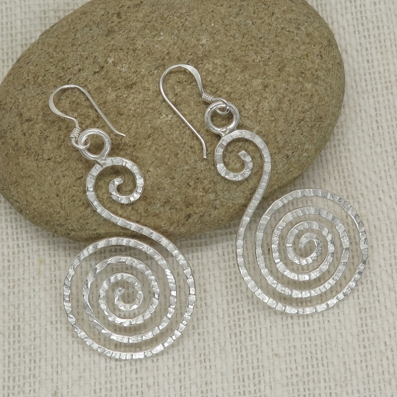 Women's Vintage Copper Silvery Textured Spiral Earrings