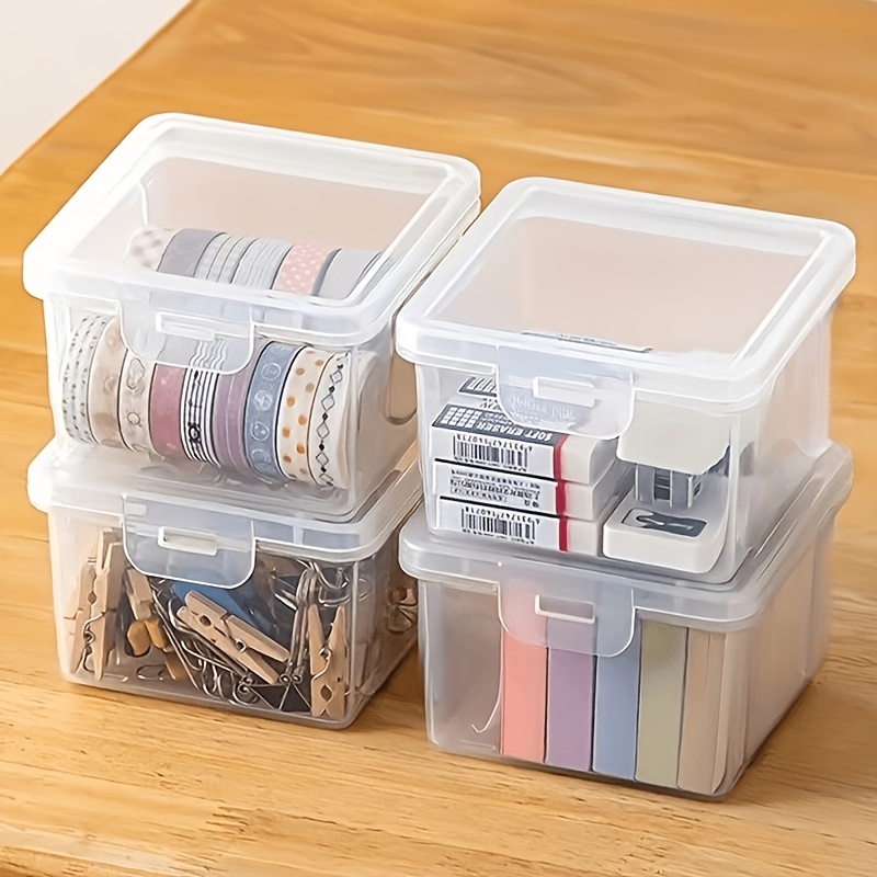 Image of 4pcs Storage Box Suit-transparent, Dust-proof And Moisture-proof Desk, Home And Garage Storage Box-ideal For Storing Cables, , Earphones, Memory Cards, Keys, Hair Accessories And Small Parts
