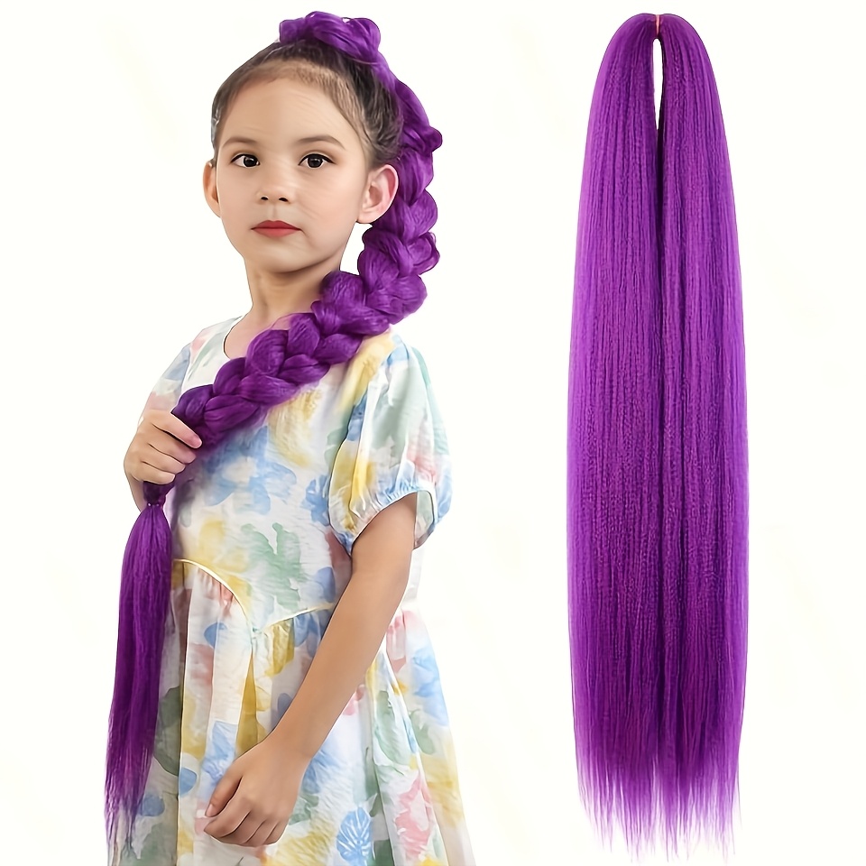 TEMU 14-inch Short Purple Braiding Hair, Pre-stretched With A Straight Texture, Synthetic Extensions For, Soft And Available In 1 Pack