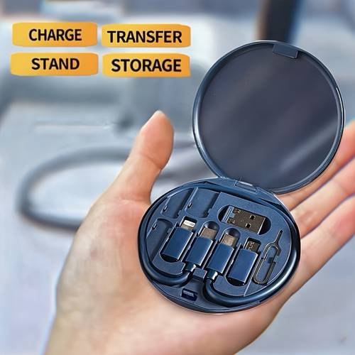 9 in 1 multi function pd fast charging usb c fast charger data cable storage box fully compatible for iphone ipad otg converter foldable cable sim ejector pin durable charger kit mini and portable essential accessory