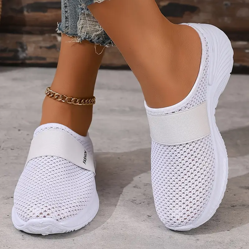womens white slip on sneakers breathable mesh fabric pvc sole comfortable casual shoes for beach travel and everyday wear summer shoes mesh upper ladies sneakers details 1