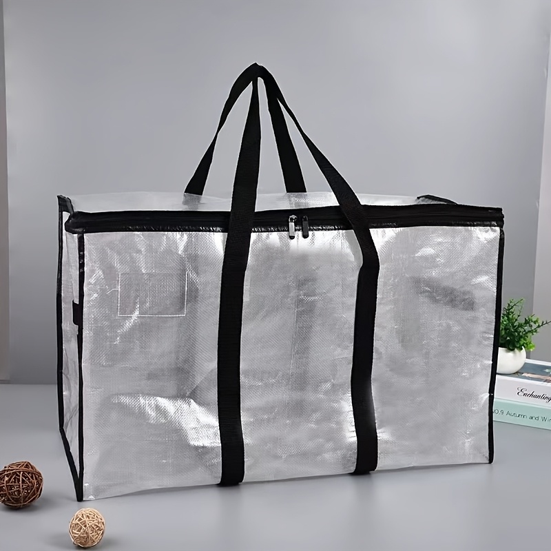 TEMU 1 Pack Large Heavy-duty Transparent Clothes Storage Bags With Lids & Lid Suitable For Moving , Large Capacity Organizers With Closure & Strong ,