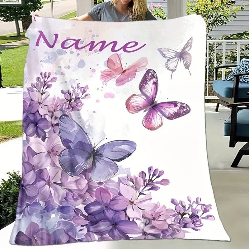 

Couverture en Flanelle Personnalisée avec Papillon Violet & Fleurs - Douce, Chaude, Numérique Personnalisée pour Canapé, Lit, Voyage, Camping, Salon, Bureau - Lavable en Machine, Confort Toutes