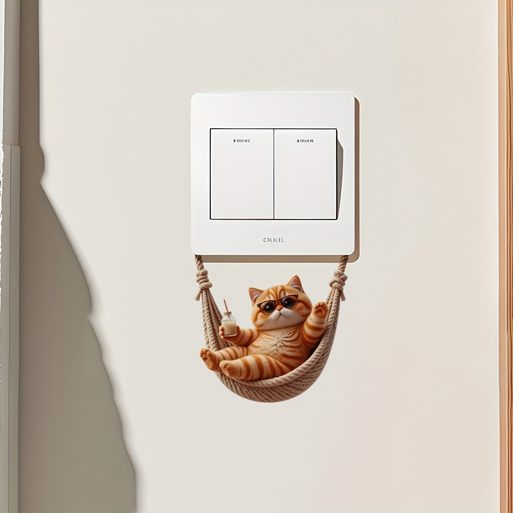 1pc Of Exquisite Leisure Cat Switch Sticker - Decorative Wall Sticker For Bathroom, Bedroom, And Living Room - Removable, Self-adhesive, And Easy To Decor Accessory