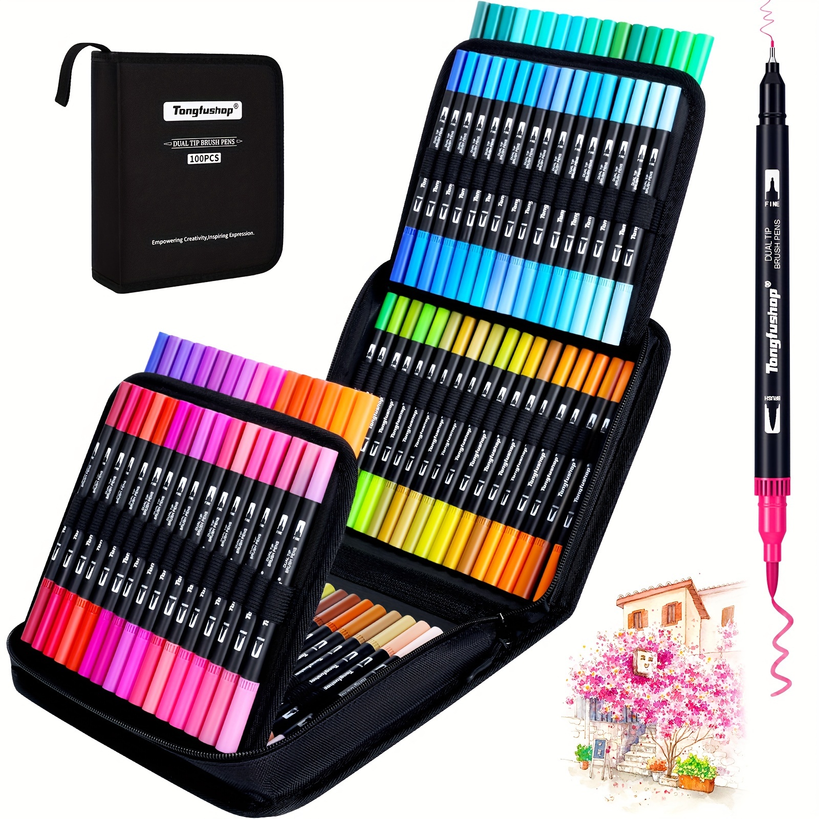 

Tongfushop 100/120 Colors Alcohol Markers Set, Double Tipped Art Marker, Permanent Alcohol Based Sketch Pens For Artist Beginner Coloring Illustrations With Organizing Case, Pad