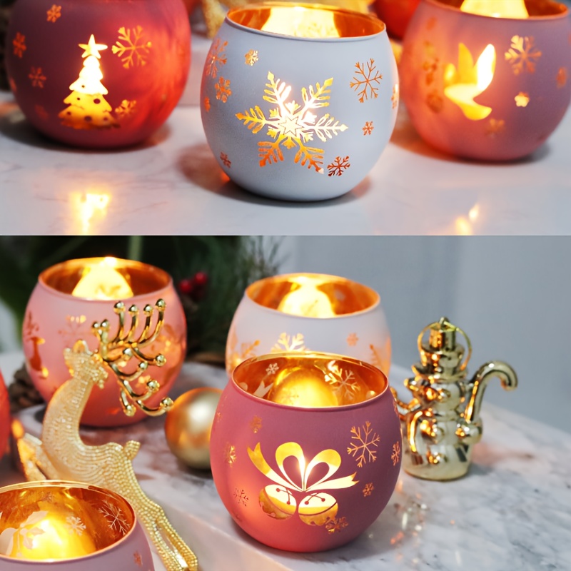 6pcs Bougeoirs Classiques Électroplaqués Gravés Translucides Vintage avec Accents Dorés - Parfaits pour Thanksgiving, Halloween, Noël, Pâques, Décoration de Table de la Saint-Valentin, Décoration de Bougeoirs