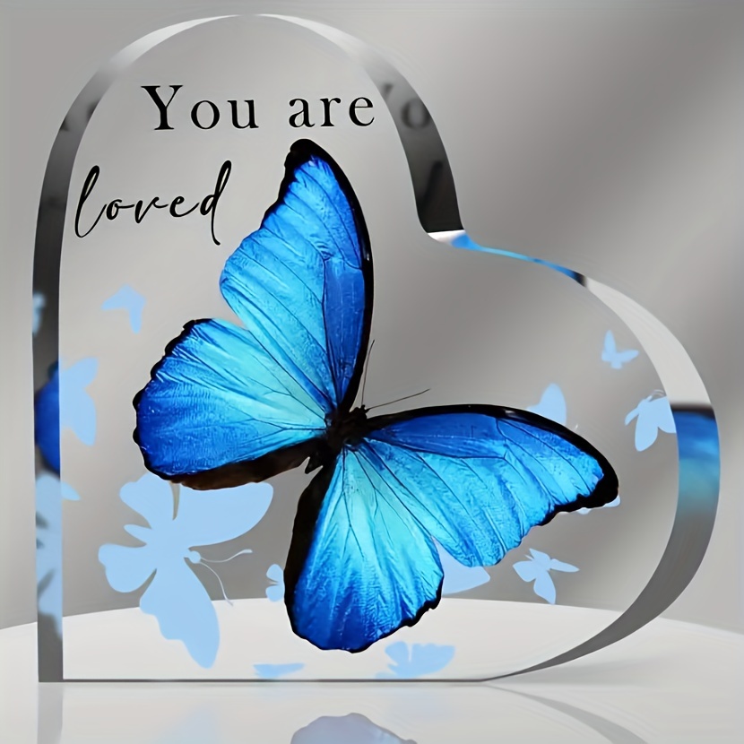 TEMU Acrylic Heart Gifts For Women Men Butterflies Inspirational Desk Decor Engraved Keepsake Tables Centerpiece Appreciation Gift Thank You Gift Birthday Christmas Gift Present