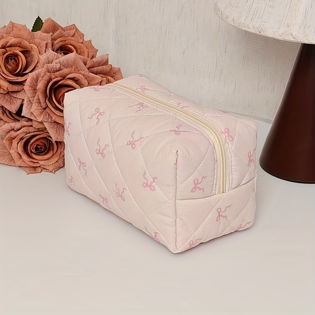 E-shop Die leichte Foundation Bow-Kosmetiktasche mit Reißverschluss für Damen: Ein vielseitiger, reisefreundlicher Beauty-Organizer, der als