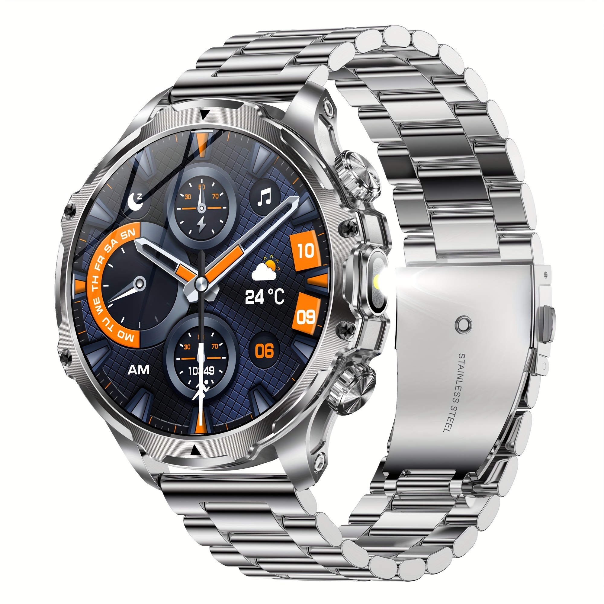 IPX8 High quality 4.7cm     Men s sports smartwatch, IPX8, wireless call and message alerts, 800mAh battery, illuminated torch, pedometer, multiple sports  , compatible with iPhone and   phones, Men s gift