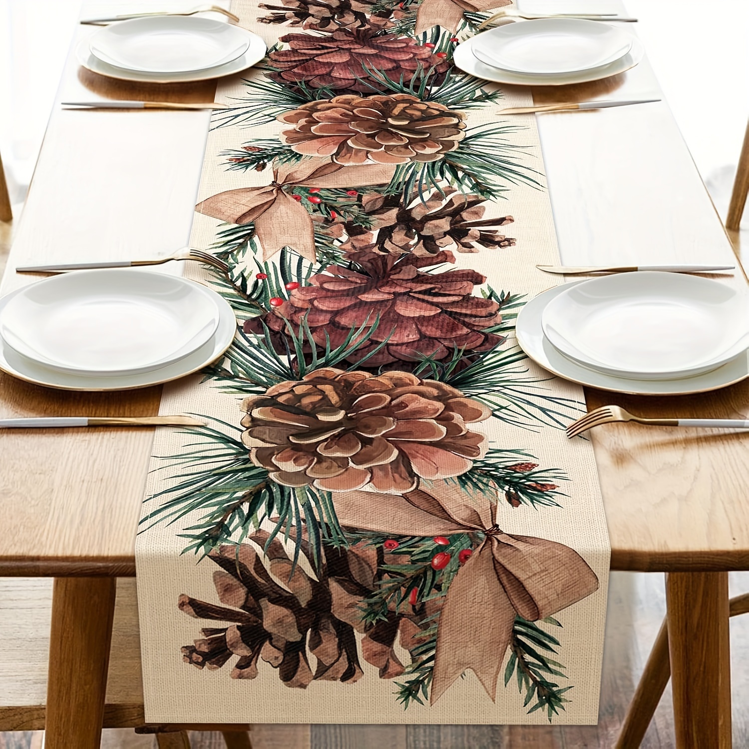 

Table - & Red Bow, , Rectangular, For Christmas & Dining Decor