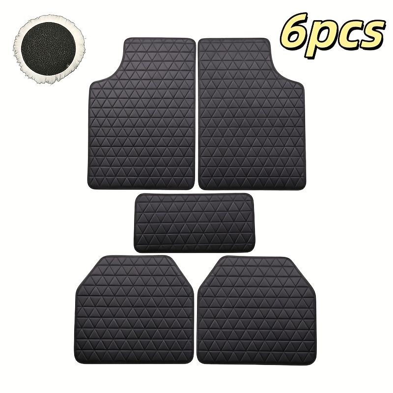TEMU Ensemble de 6 pièces comprenant 5 tapis de sol de voiture en similicuir Pu de luxe et 1 plaque de nettoyage de voiture, adapté aux berlines,