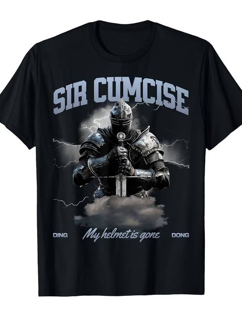 mens funny medieval knight graphic t shirt sir cumcise funny with sword and shield loose neck short sleeve casual tee for medieval themed parties casual attire unisex holiday gift casual outing 2026 new style t shi