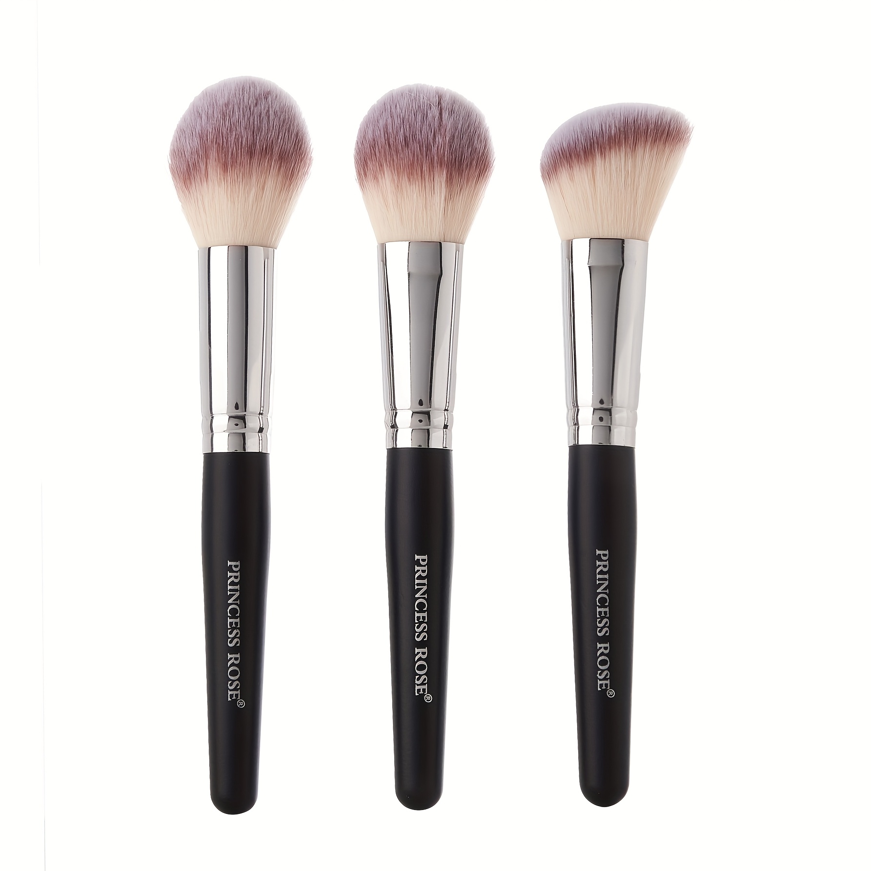 Image of Princess Rose 3pcs Black Foundation Brush Set, Soft Synthetic Fiber Bristles For Flawless Makeup Application And Concealer Coverage - Portable Travel Cosmetic Tools (black )