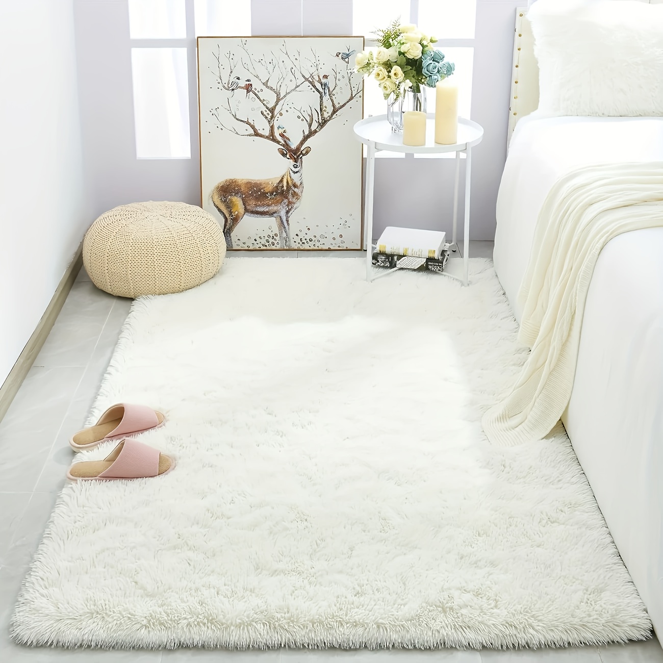 A Super Soft And Fluffy Small Area Rug Made of Long Pile Polyester Fiber, Featuring Tie-Dye Or Solid Color Designs, Perfect for Decorating Bedrooms And Living Rooms, And Is Hand Washable. Bedroom Mat | Plush Polyester Rug | Soft Texture Mat