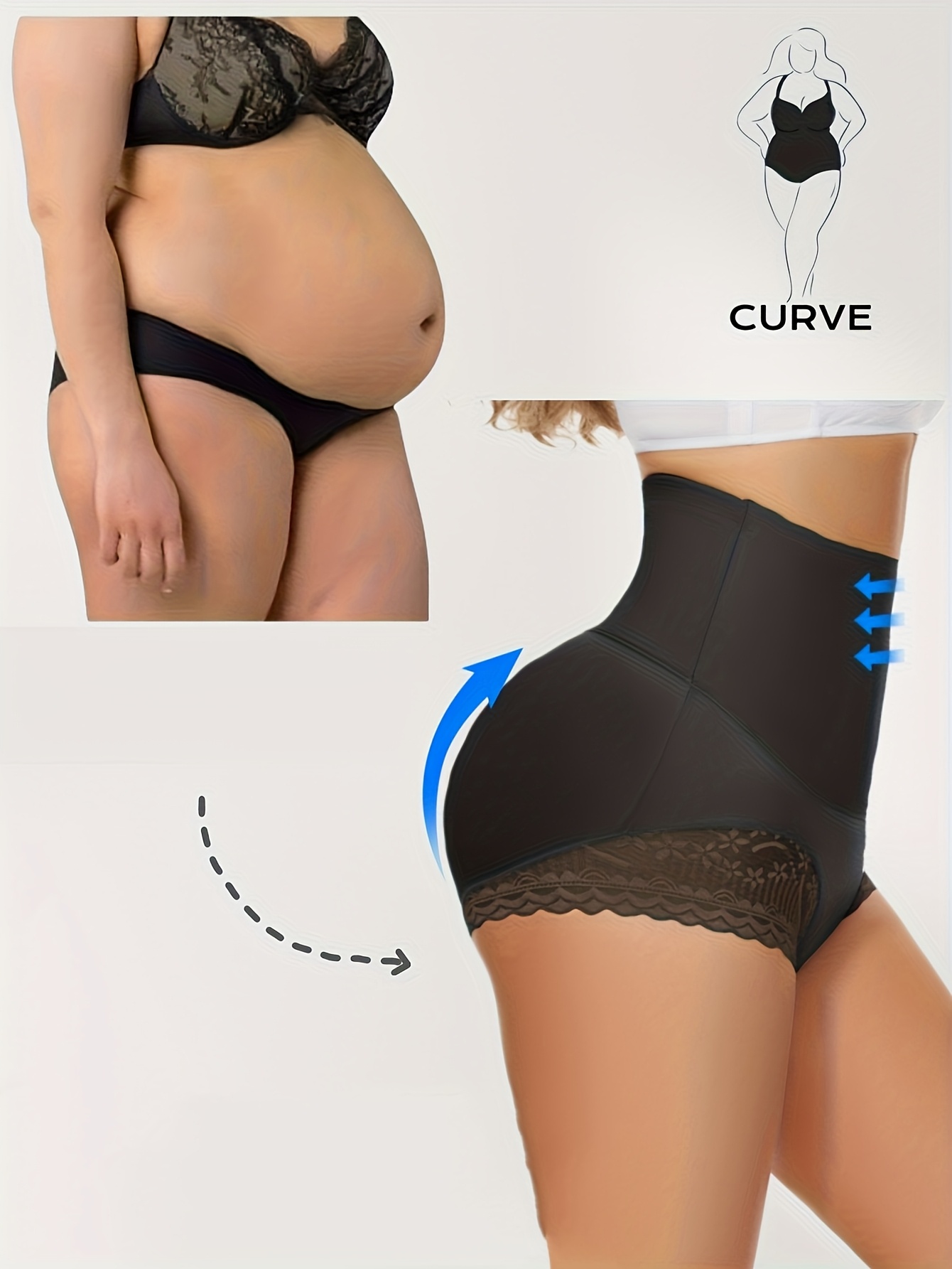 Women's Plus Size High Waist Shapewear Panties - Soft, Comfortable Nylon Blend with Lace Detail, Breathable & Elastic Tummy Control, Elegant Solid Color Briefs