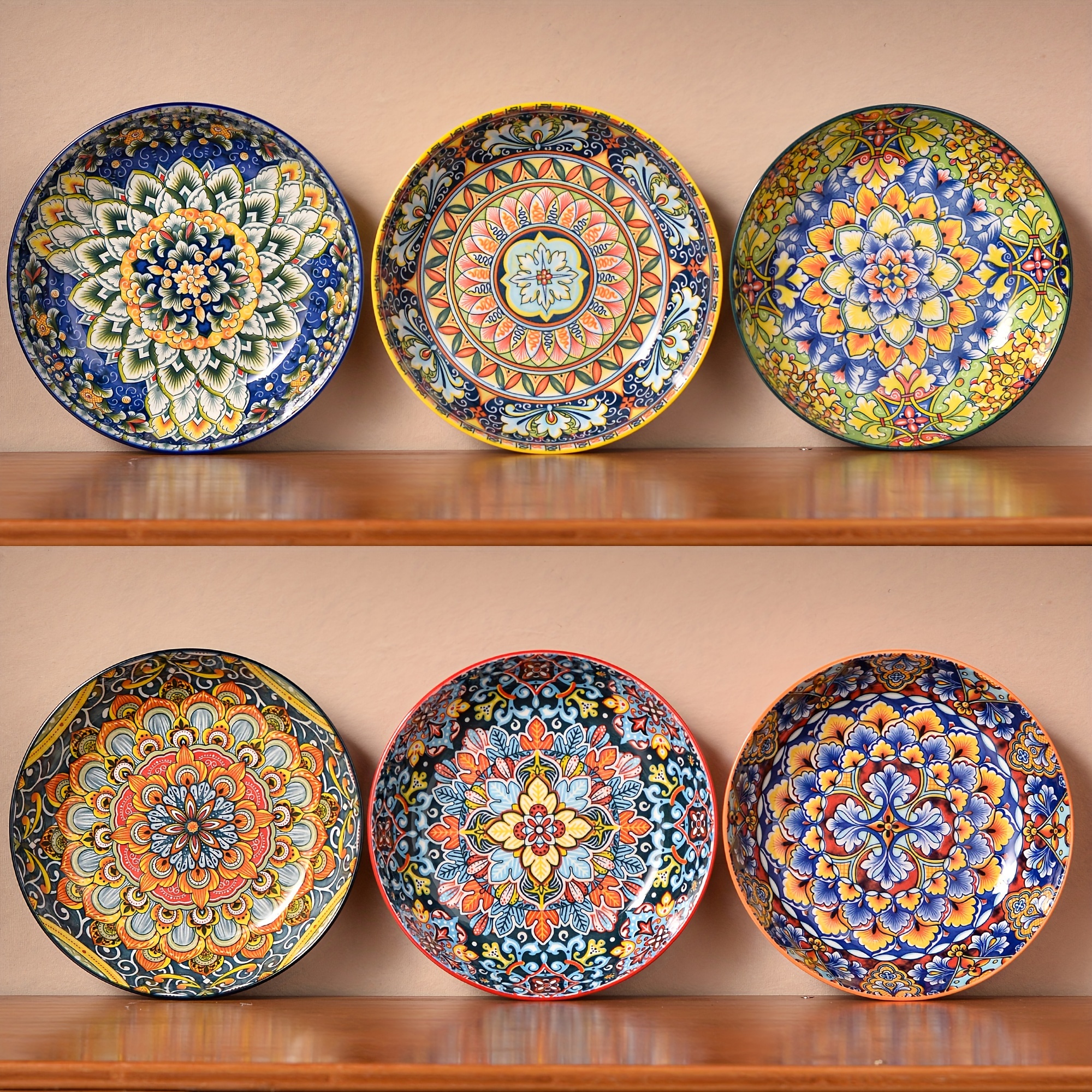 TEMU 6pcs Pasta Bowls, Ceramic Salad Bowls Of 6, Large Colorful Serving Bowls For Kitchen, Dishwasher And Microwave Safe Soup Bowls, Pasta Plates
